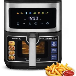 KENT Digital Air Fryer 6.5L |600W,Bake,Grill & Roast,Up To 80% Less Oil Usage,Rapid Heat Circulation