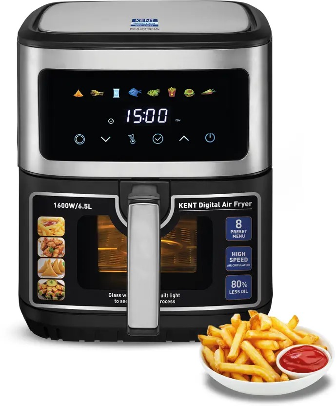 KENT Digital Air Fryer 6.5L |600W,Bake,Grill & Roast,Up To 80% Less Oil Usage,Rapid Heat Circulation